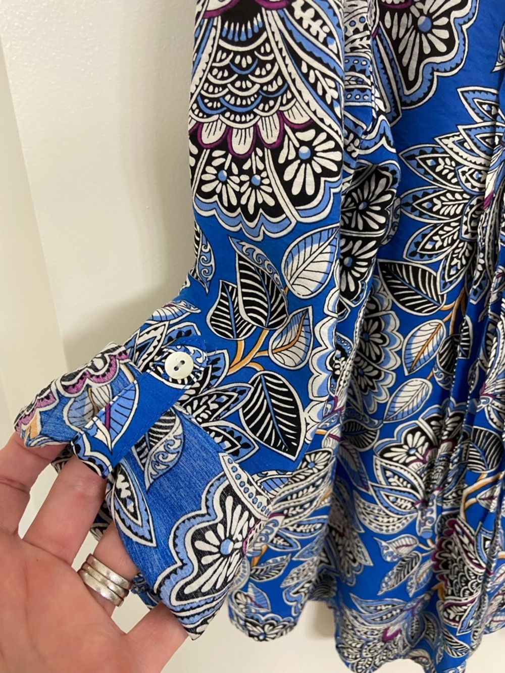 Ruby Rd. Blue Paisley-Leaf Button Front Tunic - Picture 4 of 5